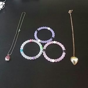 3 rubber bead braclet, and 2 necklaces